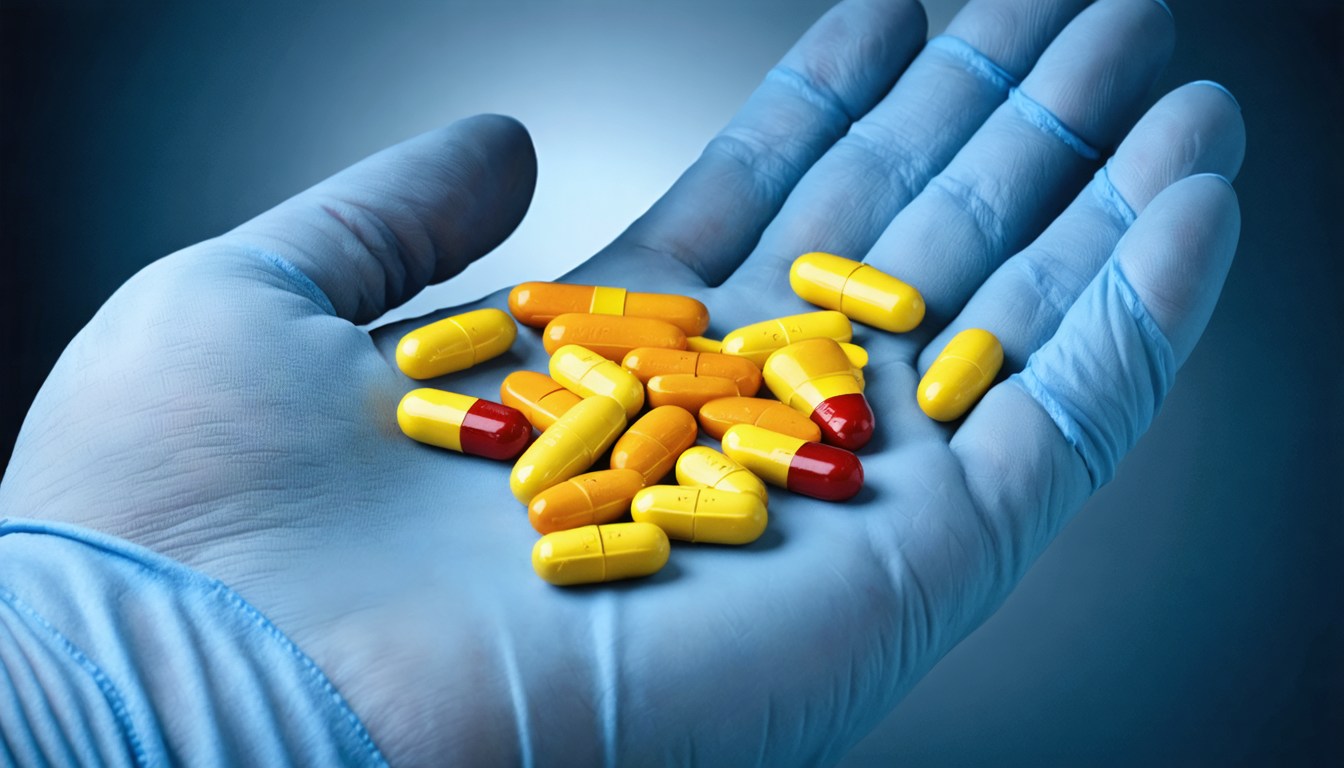 Medical illustration symbolizing potency enhancers with pills, heart health icon, and doctor consultation concept